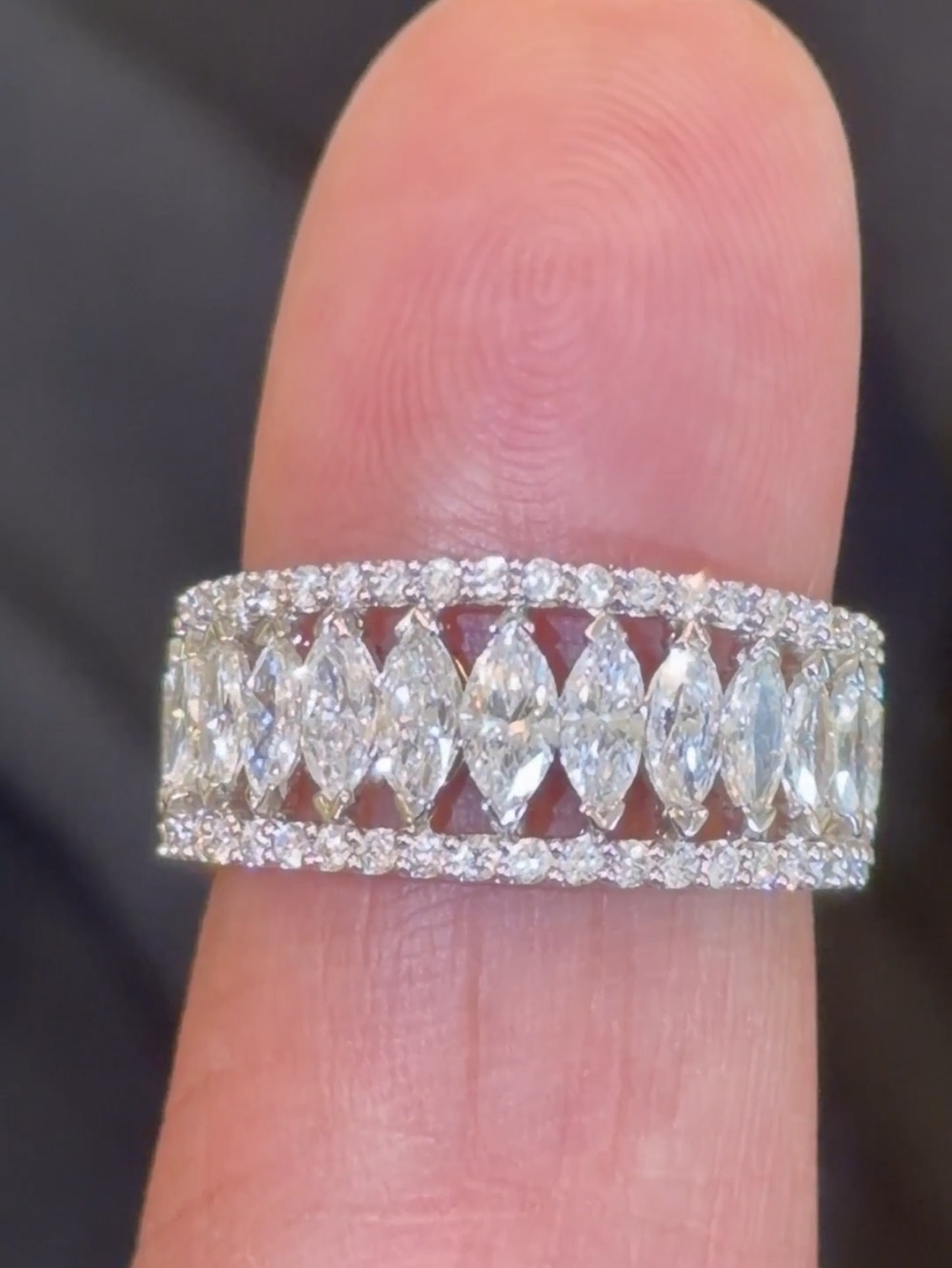 2 carat Marquise & Round Cut White Diamond Wide half diamond  Eternity Band